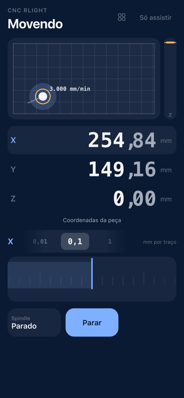 Tela de controle com a régua de jog