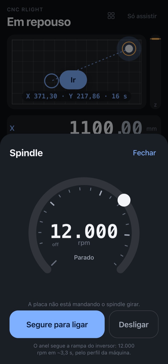 Mostrador do spindle subindo pela rampa real